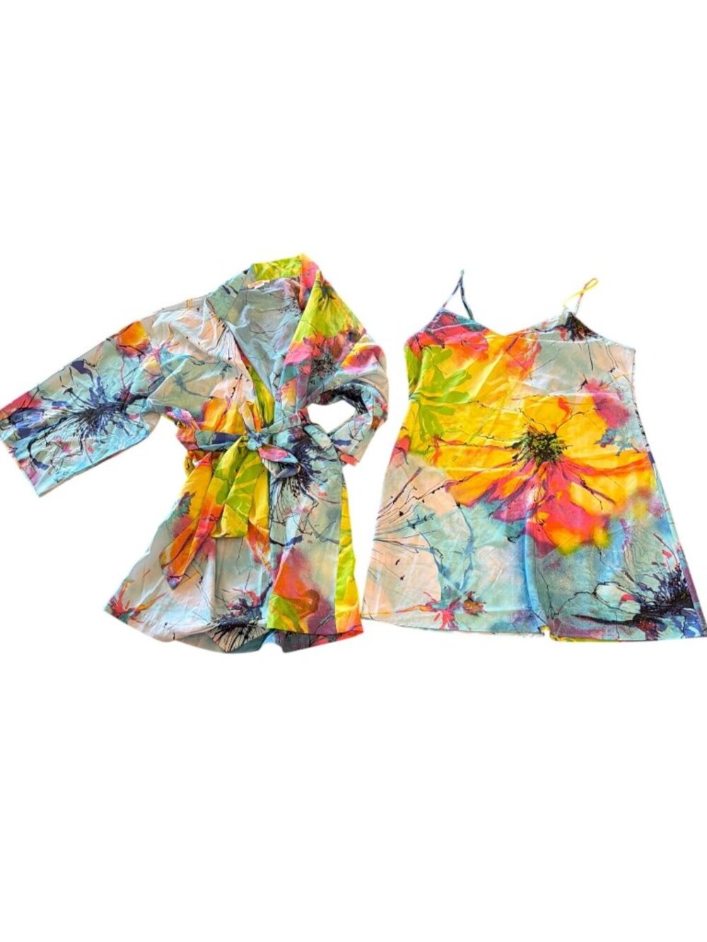 Natori Private Luxuries Gown XL Robe L 2 Piece Set Floral Polyester Sleepwear